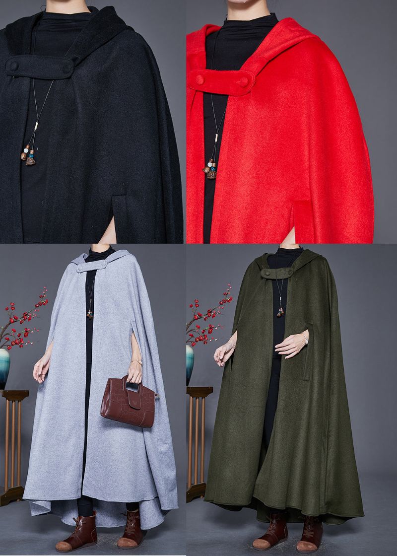 Italiaanse Grijze Oversized Wollen Vesten Met Capuchon Mantelmouwen - Dames trenchcoats