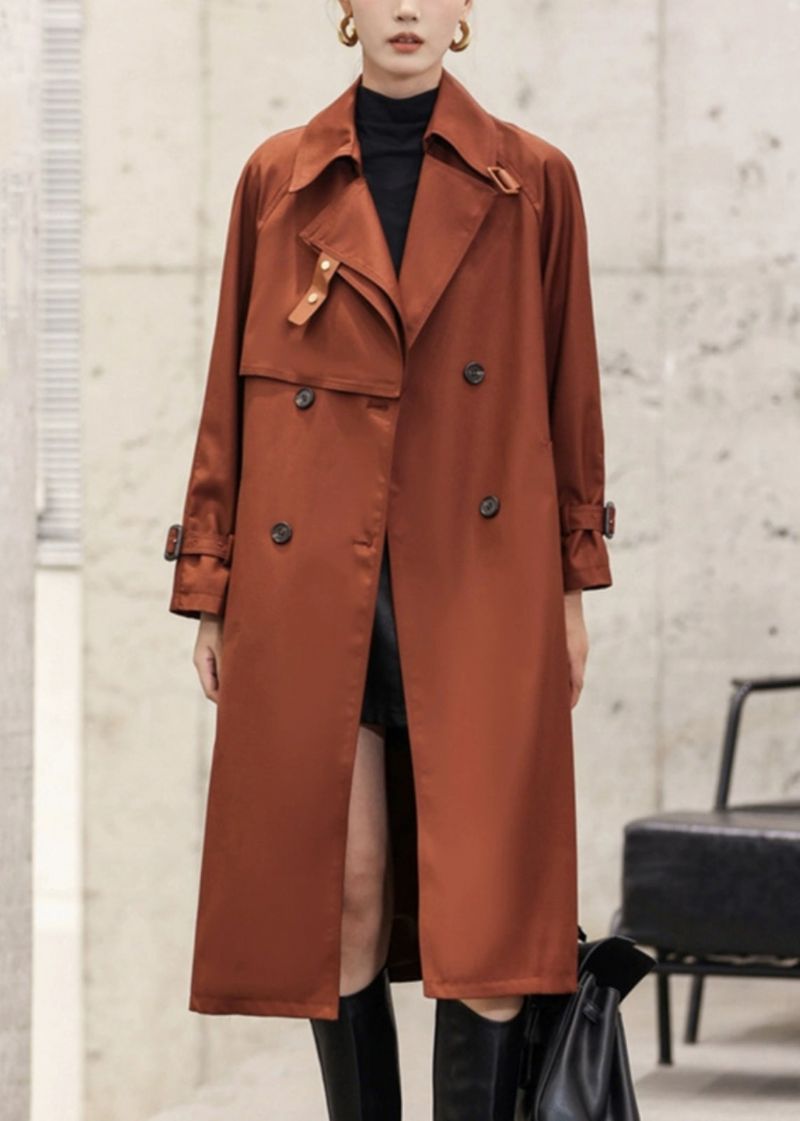 Italiaanse Lange Katoenen Trenchcoat Met Knoopsluiting In De Taille Herfst