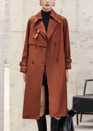 Italiaanse Lange Katoenen Trenchcoat Met Knoopsluiting In De Taille Herfst