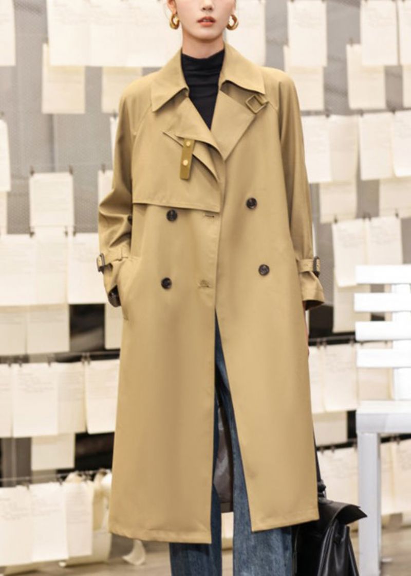 Italiaanse Lange Katoenen Trenchcoat Met Knoopsluiting In De Taille Herfst - Dames trenchcoats