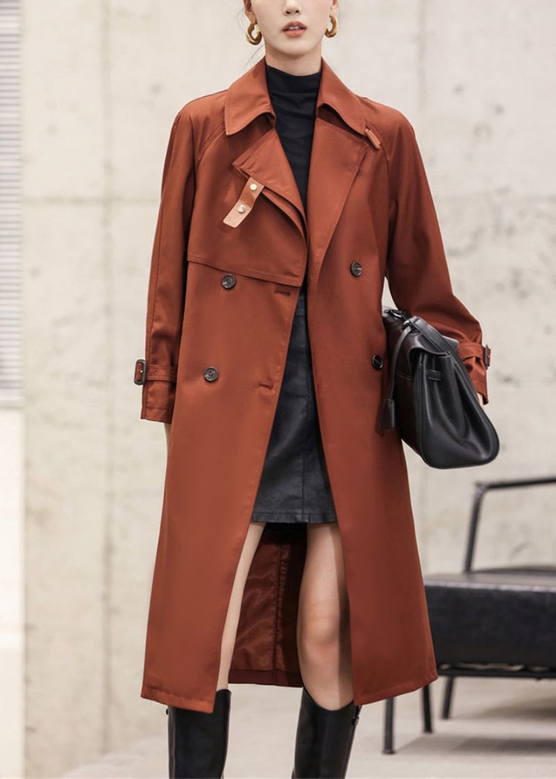 Italiaanse Lange Katoenen Trenchcoat Met Knoopsluiting In De Taille Herfst - Dames trenchcoats