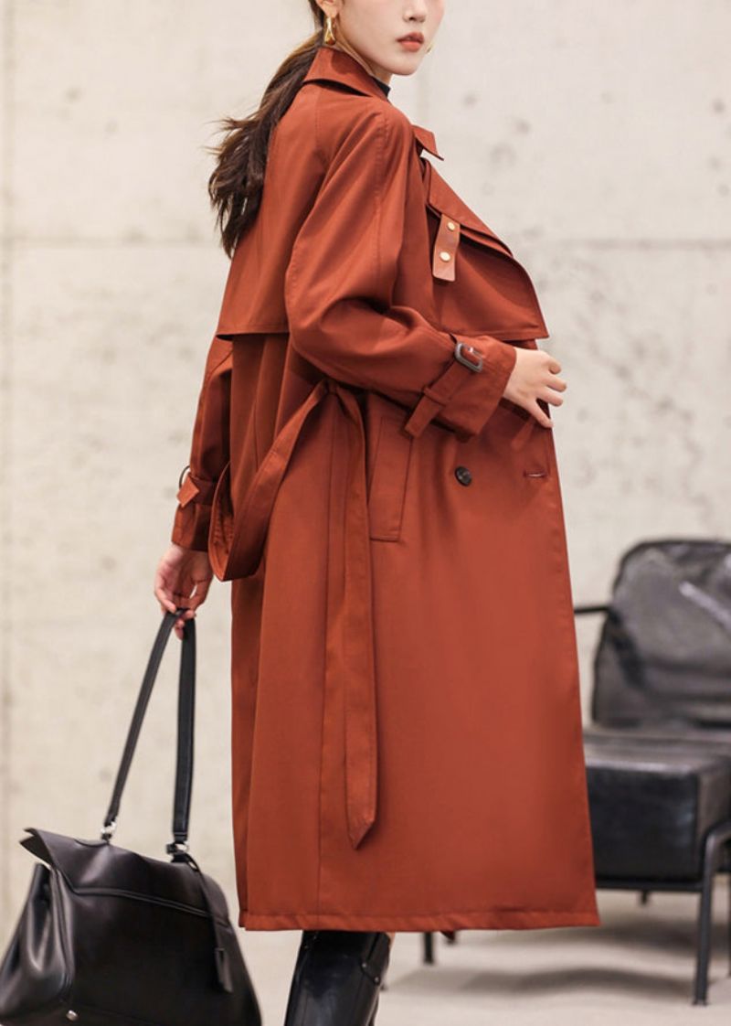 Italiaanse Lange Katoenen Trenchcoat Met Knoopsluiting In De Taille Herfst - Dames trenchcoats