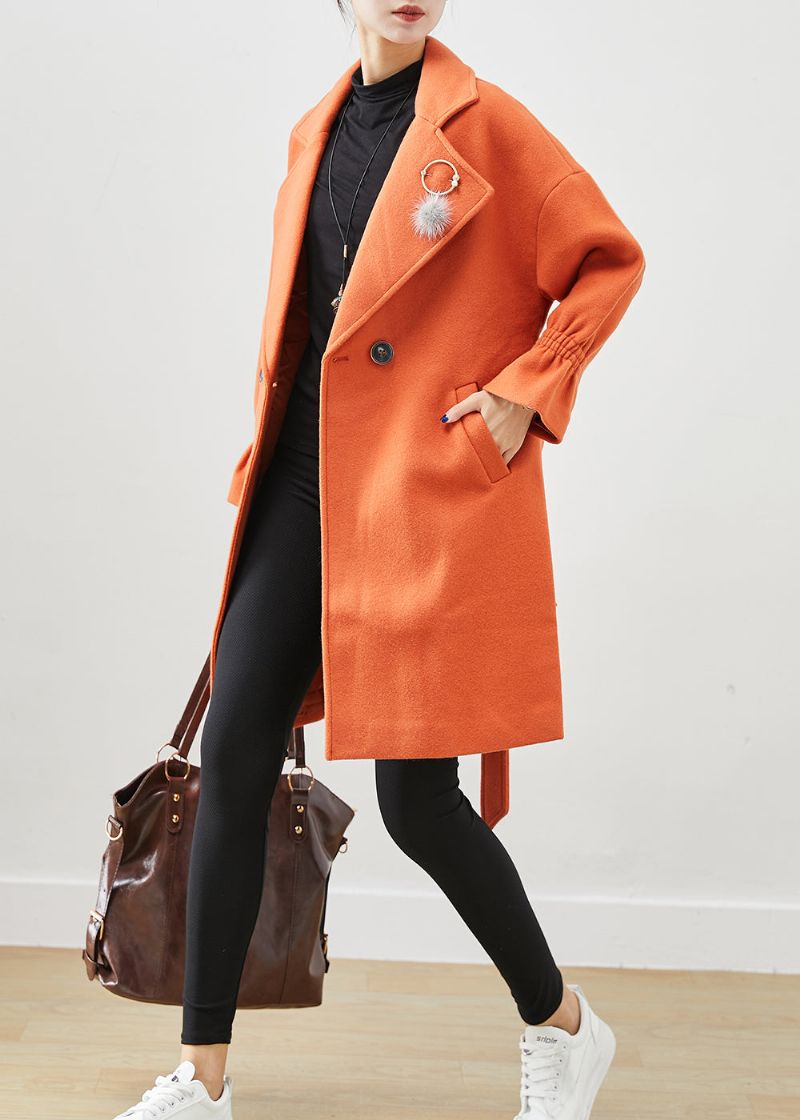 Italiaanse Oranje Oversized Give Hanger Wollen Trench Fall - Dames trenchcoats