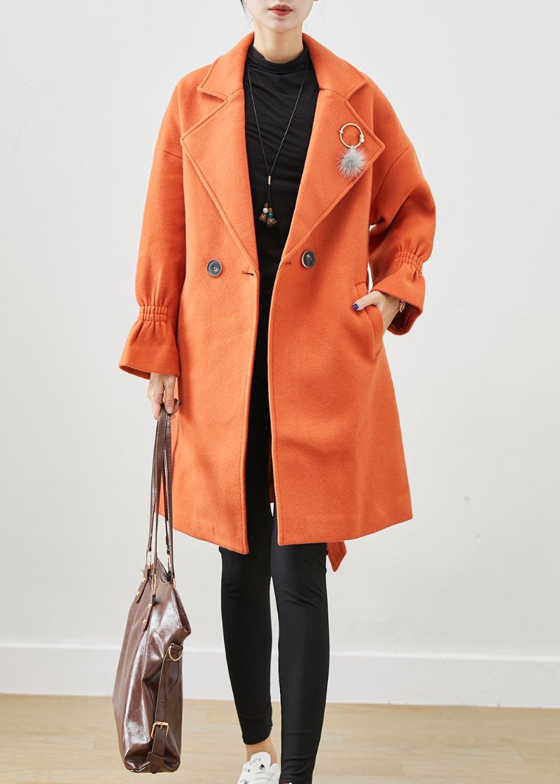 Italiaanse Oranje Oversized Give Hanger Wollen Trench Fall - Dames trenchcoats