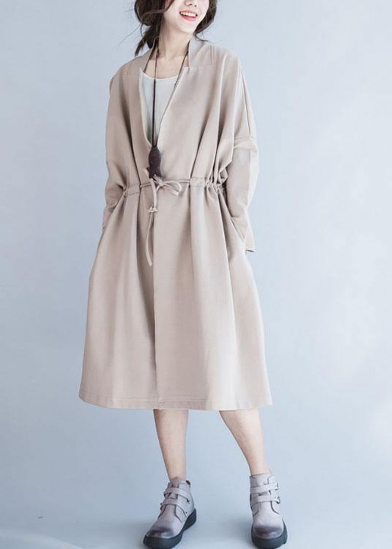 Italiaanse Vierkante Kraag Met Trekkoord Plus Size Uitloper Nude Oversized Jas Herfst - Dames trenchcoats