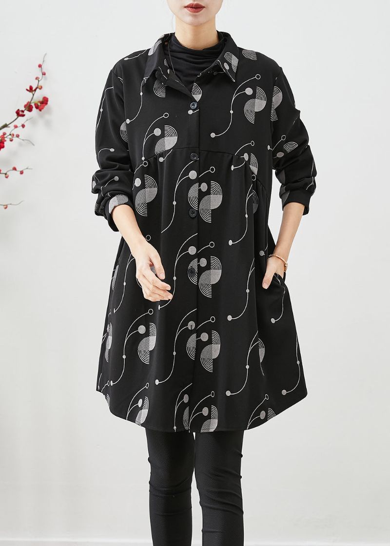 Italiaanse Zwarte Oversized Print Katoenen Trenchcoat Herfst - Dames trenchcoats