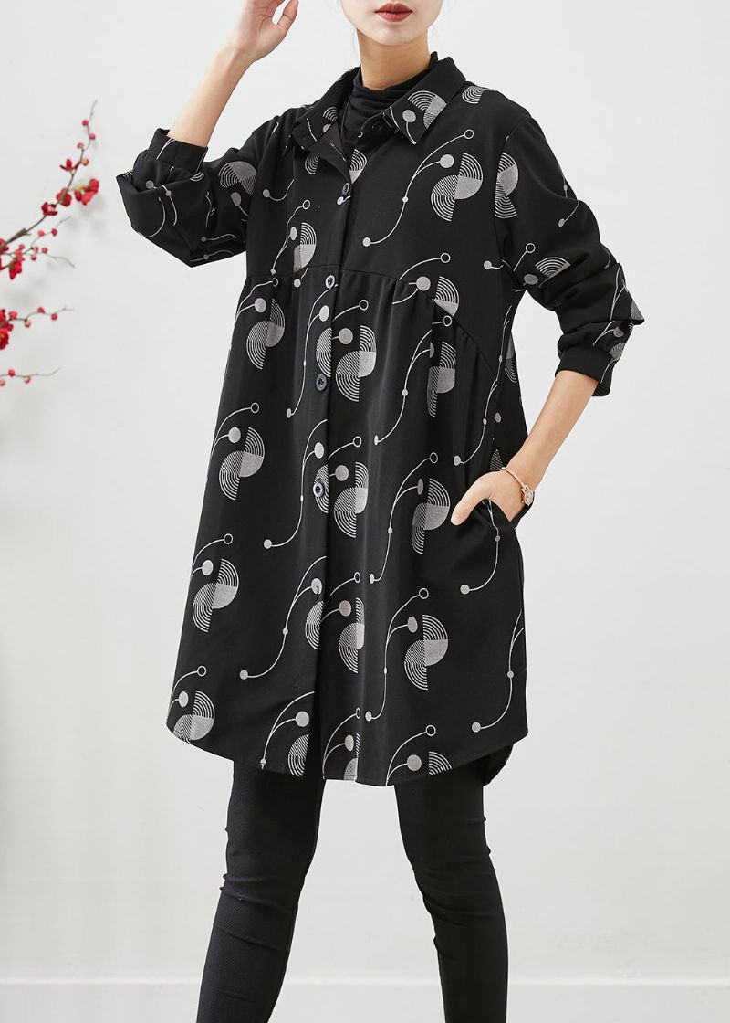 Italiaanse Zwarte Oversized Print Katoenen Trenchcoat Herfst - Dames trenchcoats