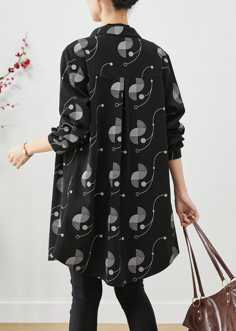 Italiaanse Zwarte Oversized Print Katoenen Trenchcoat Herfst - Dames trenchcoats