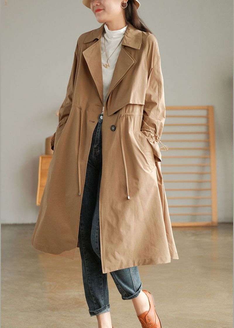 Kaki Effen Katoenen Trenchcoats Oversized Gekerfde Herfst