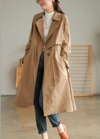 Kaki Effen Katoenen Trenchcoats Oversized Gekerfde Herfst