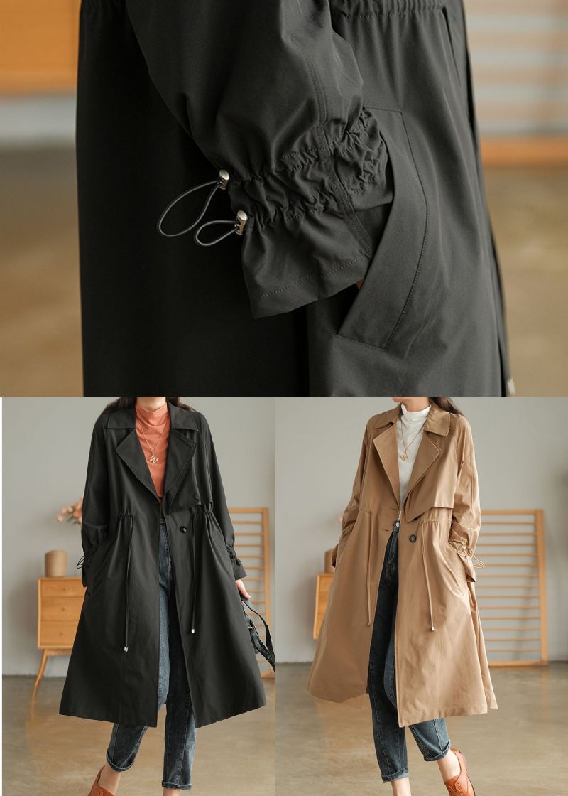 Kaki Effen Katoenen Trenchcoats Oversized Gekerfde Herfst - Kaki