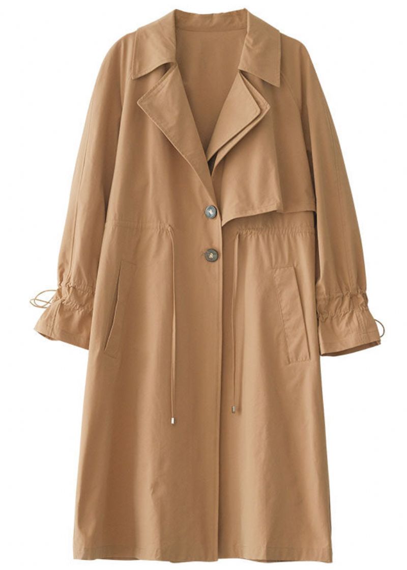 Kaki Effen Katoenen Trenchcoats Oversized Gekerfde Herfst - Kaki