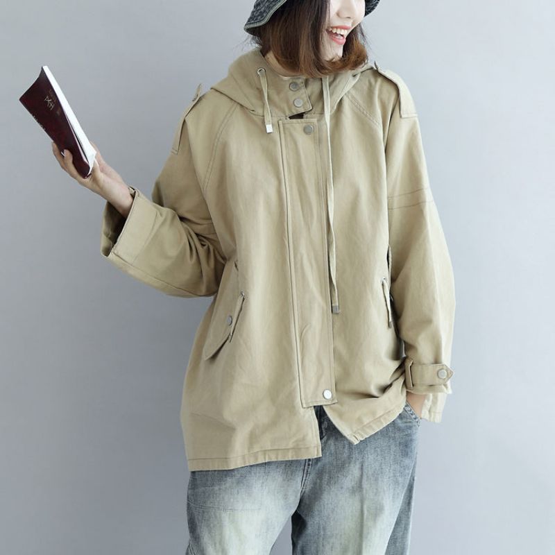 Kaki Oversized Trenchcoats Korte Hoodies Windjack