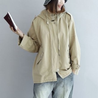 Kaki Oversized Trenchcoats Korte Hoodies Windjack