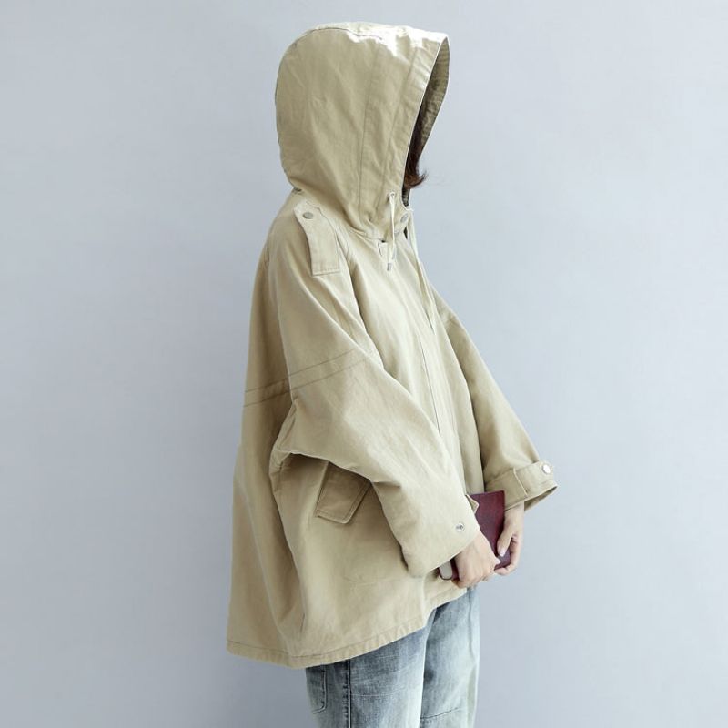 Kaki Oversized Trenchcoats Korte Hoodies Windjack - Bruin