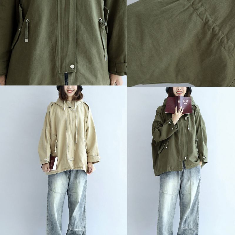 Kaki Oversized Trenchcoats Korte Hoodies Windjack - Bruin