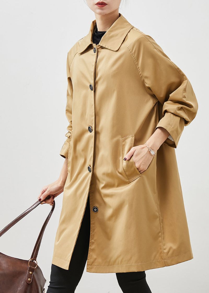 Kaki Zakken Katoenen Jas Uitloper Oversized Lente - Dames trenchcoats