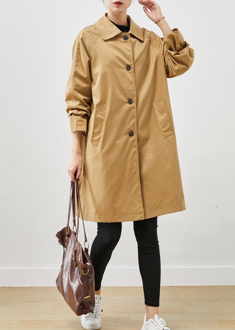 Kaki Zakken Katoenen Jas Uitloper Oversized Lente - Dames trenchcoats