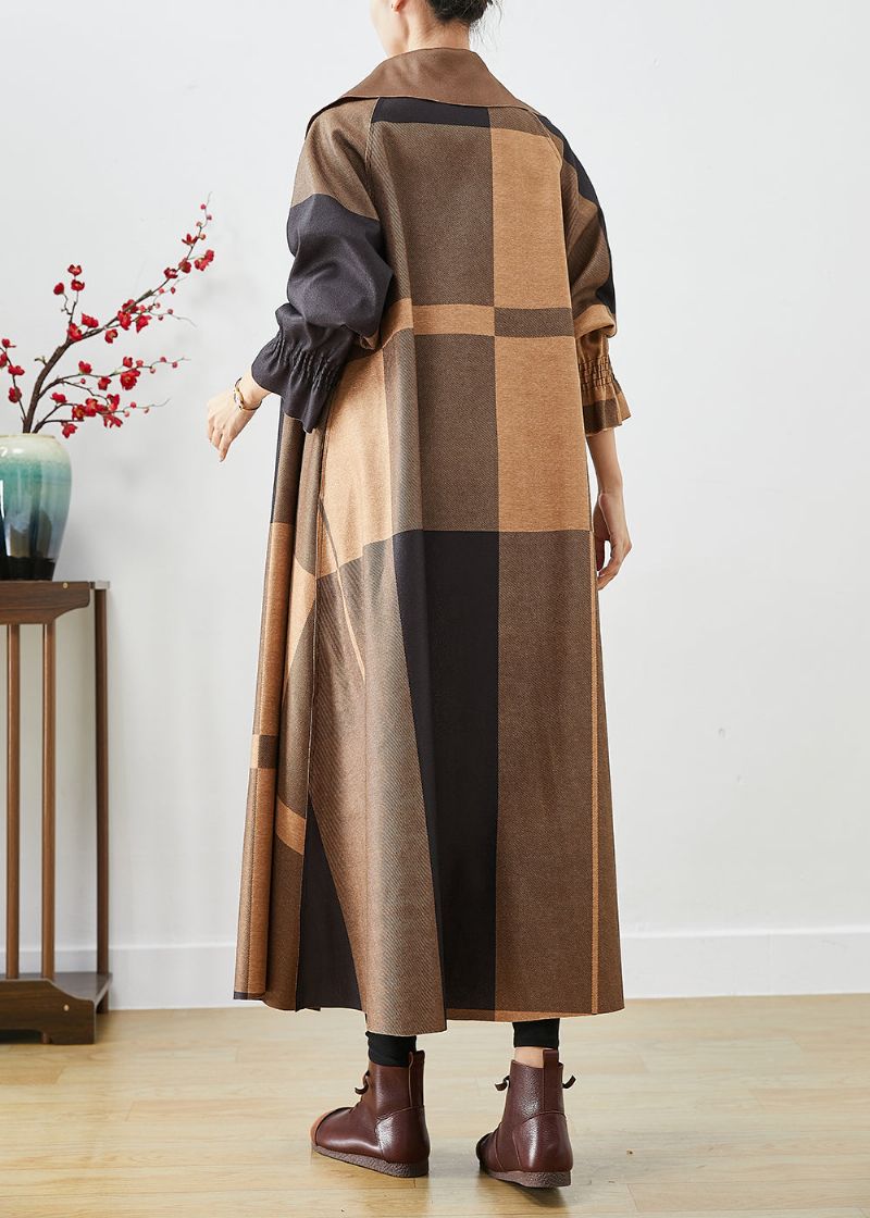 Koffie Patchwork Katoenen Jas Uitloper Oversized Herfst - Dames trenchcoats