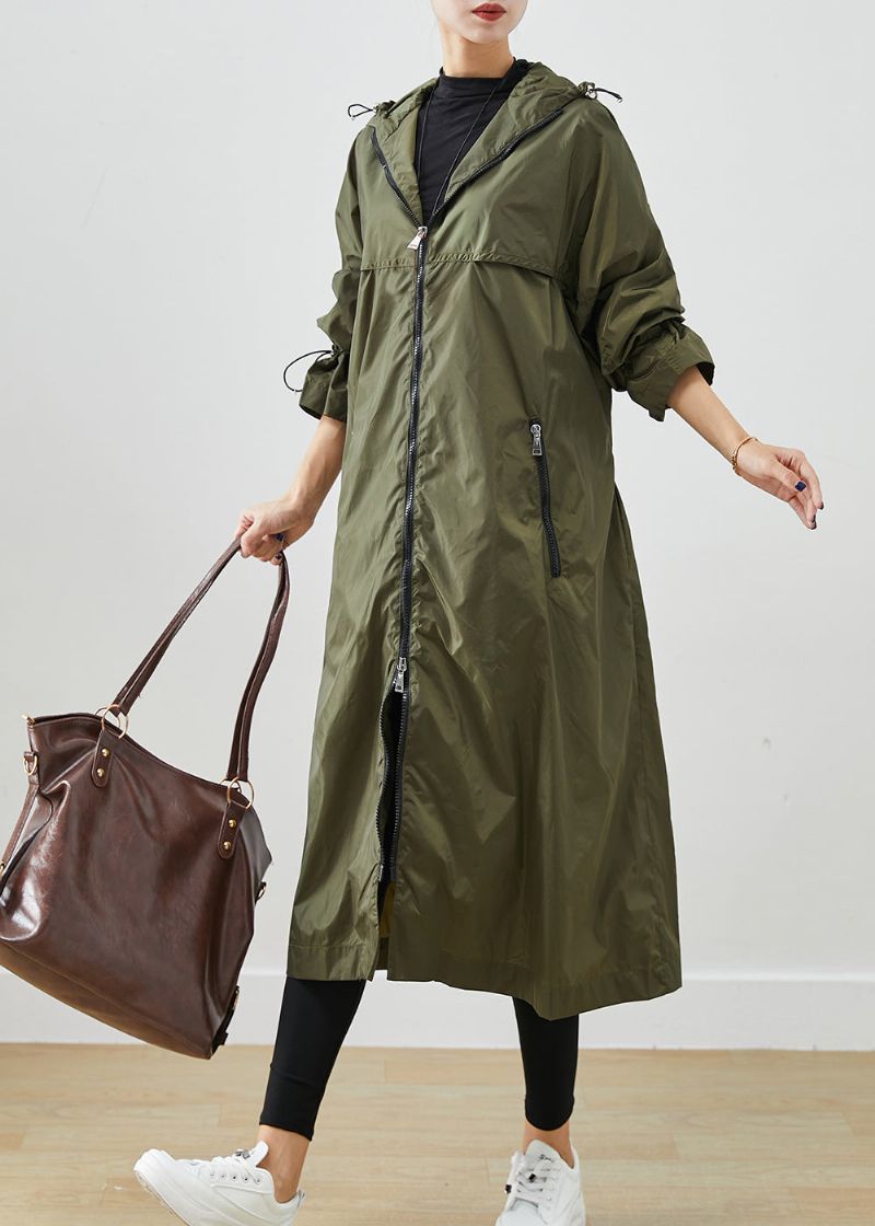 Legergroen Spandex Trench Cinched Trekkoord Herfst