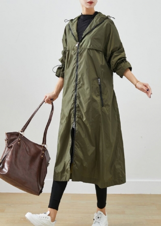 Legergroen Spandex Trench Cinched Trekkoord Herfst