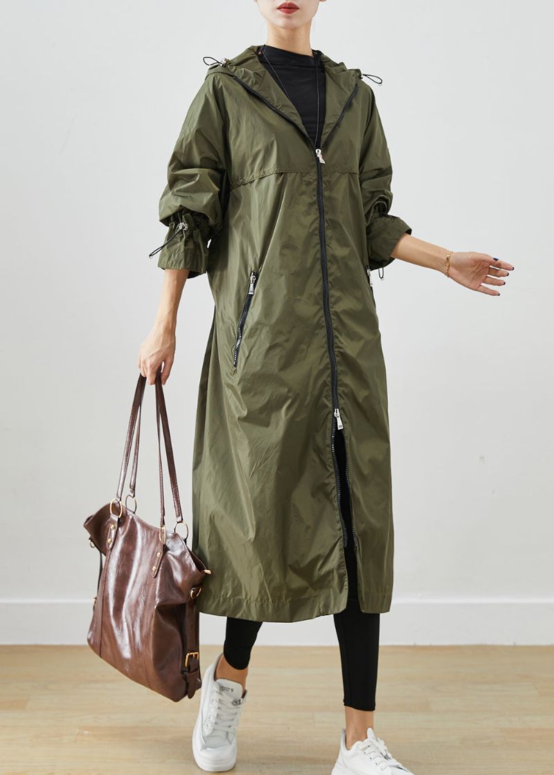 Legergroen Spandex Trench Cinched Trekkoord Herfst - Dames trenchcoats