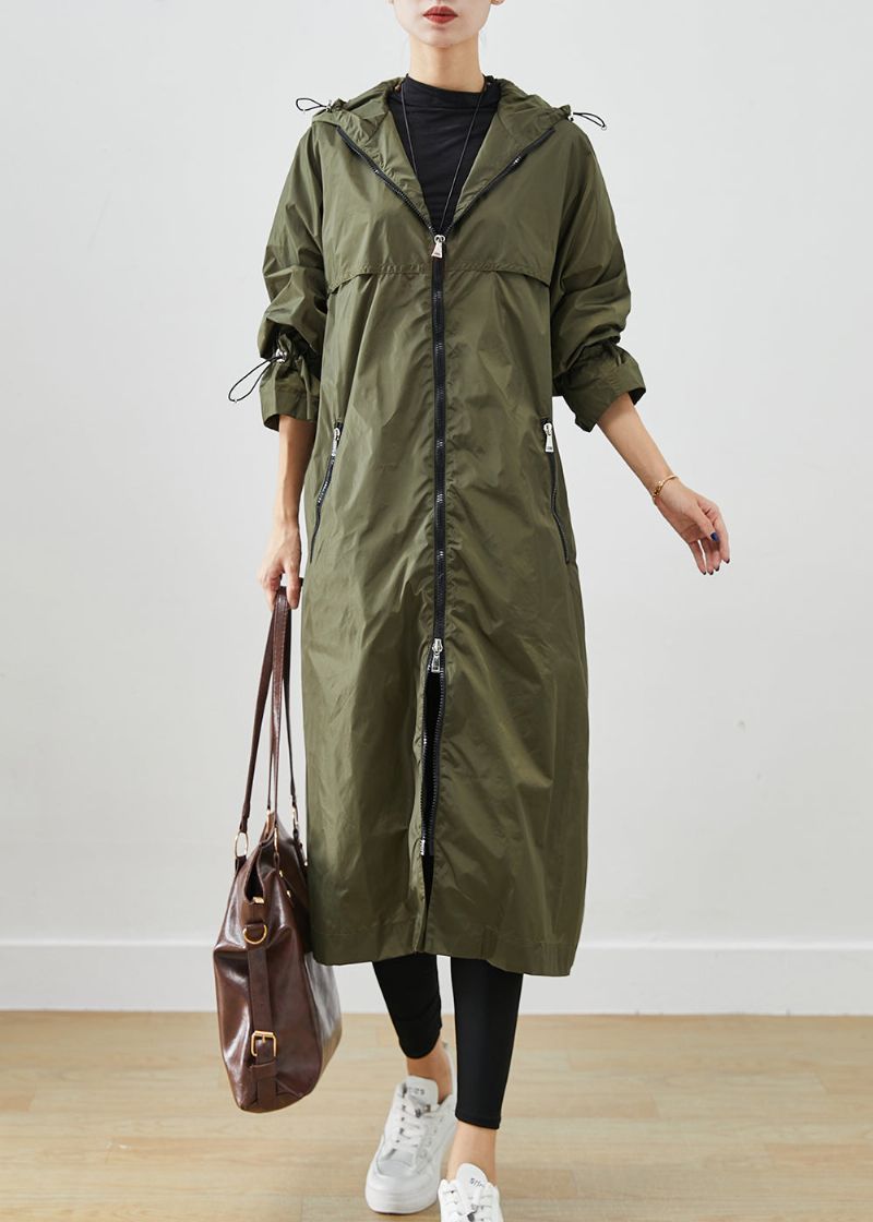 Legergroen Spandex Trench Cinched Trekkoord Herfst - Dames trenchcoats