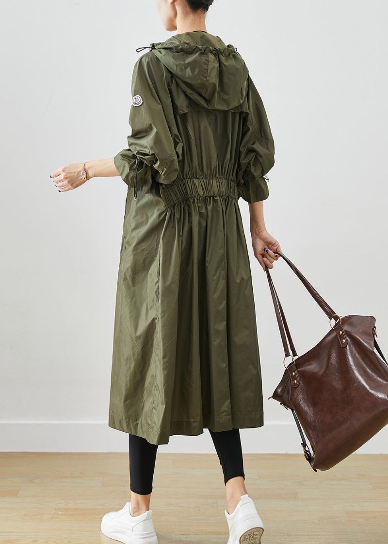 Legergroen Spandex Trench Cinched Trekkoord Herfst - Dames trenchcoats