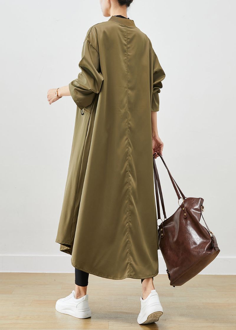 Legergroene Spandex Trenchcoats Met Ritssluiting En Trekkoord Herfst - Dames trenchcoats