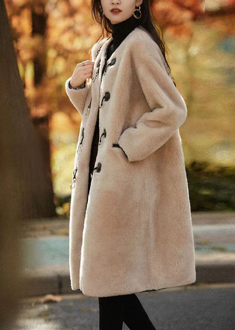 Licht Camel Zakken Patchwork Wol Trench Knoop O Hals Winter - Dames trenchcoats