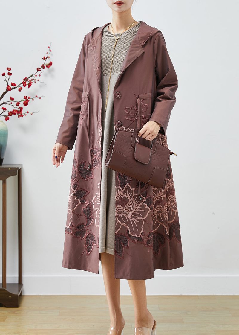 Lichtpaarse Spandex Trenchcoat Met Geborduurde Strikceintuur Herfst