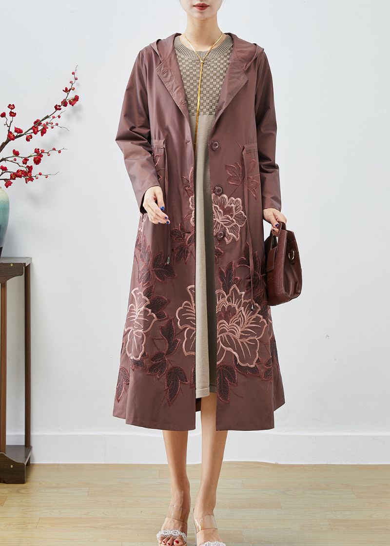 Lichtpaarse Spandex Trenchcoat Met Geborduurde Strikceintuur Herfst - Dames trenchcoats