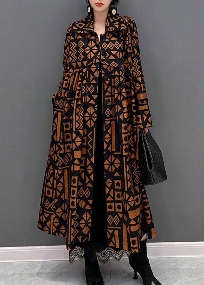 Losse Oranje Peter Pan Kraag Print Knoop Trenchcoats Herfst - Dames trenchcoats