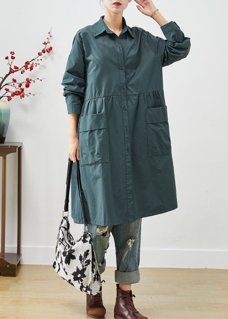 Losse Pauwgroene Zakken Patchwork Katoenen Overhemdjurken Lente - Dames trenchcoats