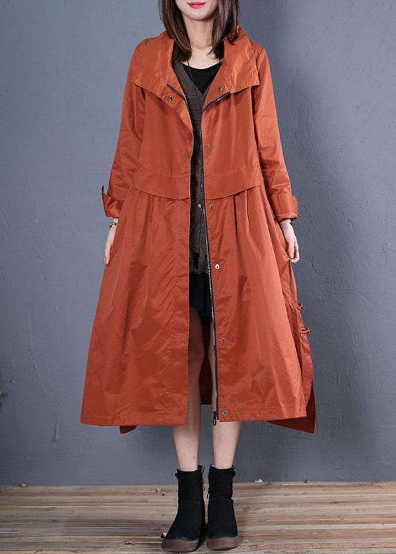 Luxe Casual Maxi-jas Herfstjas Rood Laag Hoog Design Uitloper - Dames trenchcoats