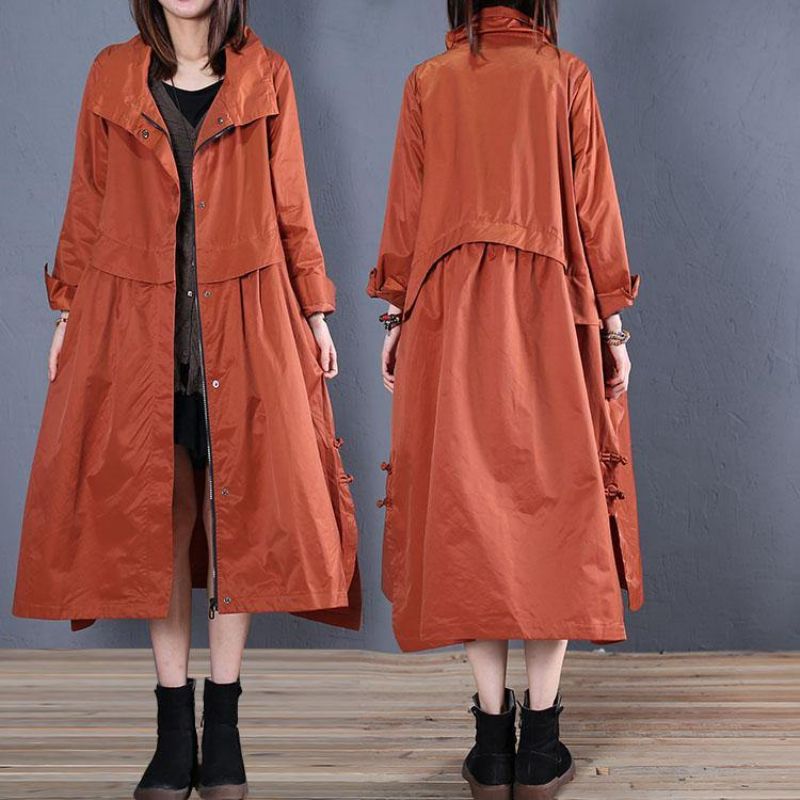 Luxe Casual Maxi-jas Herfstjas Rood Laag Hoog Design Uitloper - Dames trenchcoats