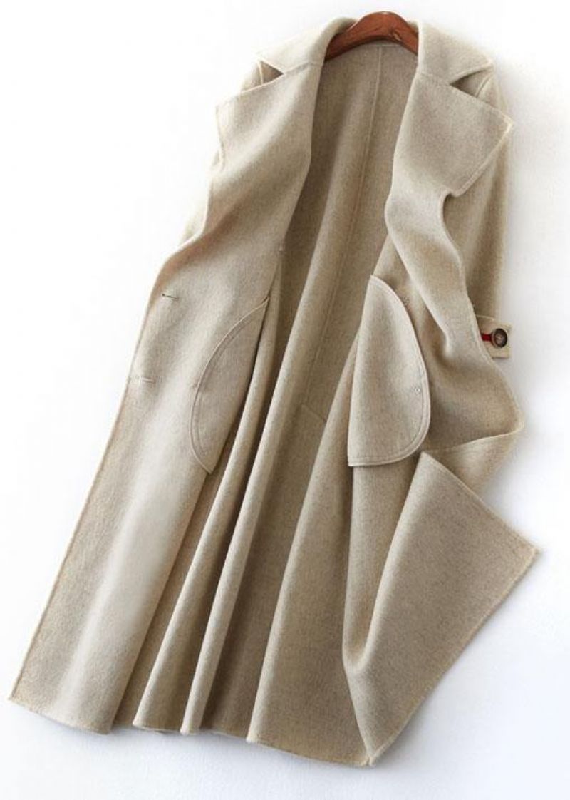 Luxe Nude Wollen Jassen Oversized Lange Winterjas Met Dubbele Rij Knopen - Dames trenchcoats