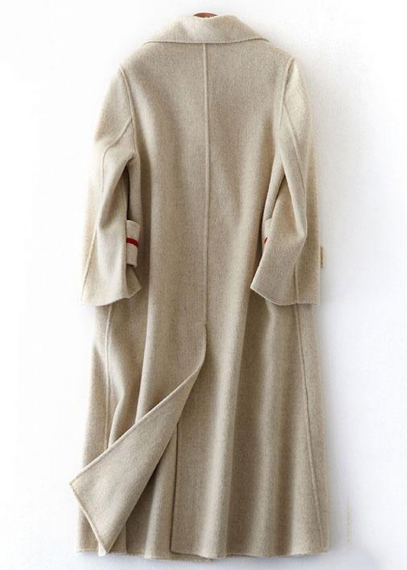 Luxe Nude Wollen Jassen Oversized Lange Winterjas Met Dubbele Rij Knopen - Dames trenchcoats