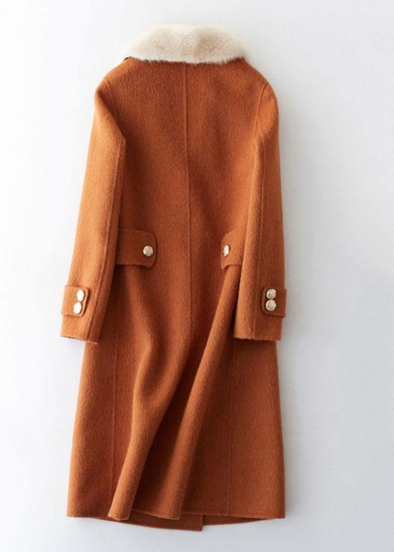 Luxe Oversized Trenchcoat Met Bontkraag Bruine Wollen Overjas Met Inkepingen - Dames trenchcoats