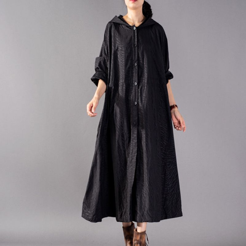 Luxe Zwarte Jassen Oversized Modieuze Trenchcoat Met Capuchon Fijne Wijde Winterjas