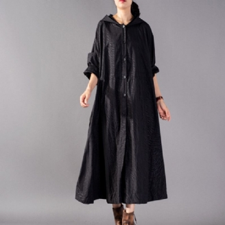 Luxe Zwarte Jassen Oversized Modieuze Trenchcoat Met Capuchon Fijne Wijde Winterjas