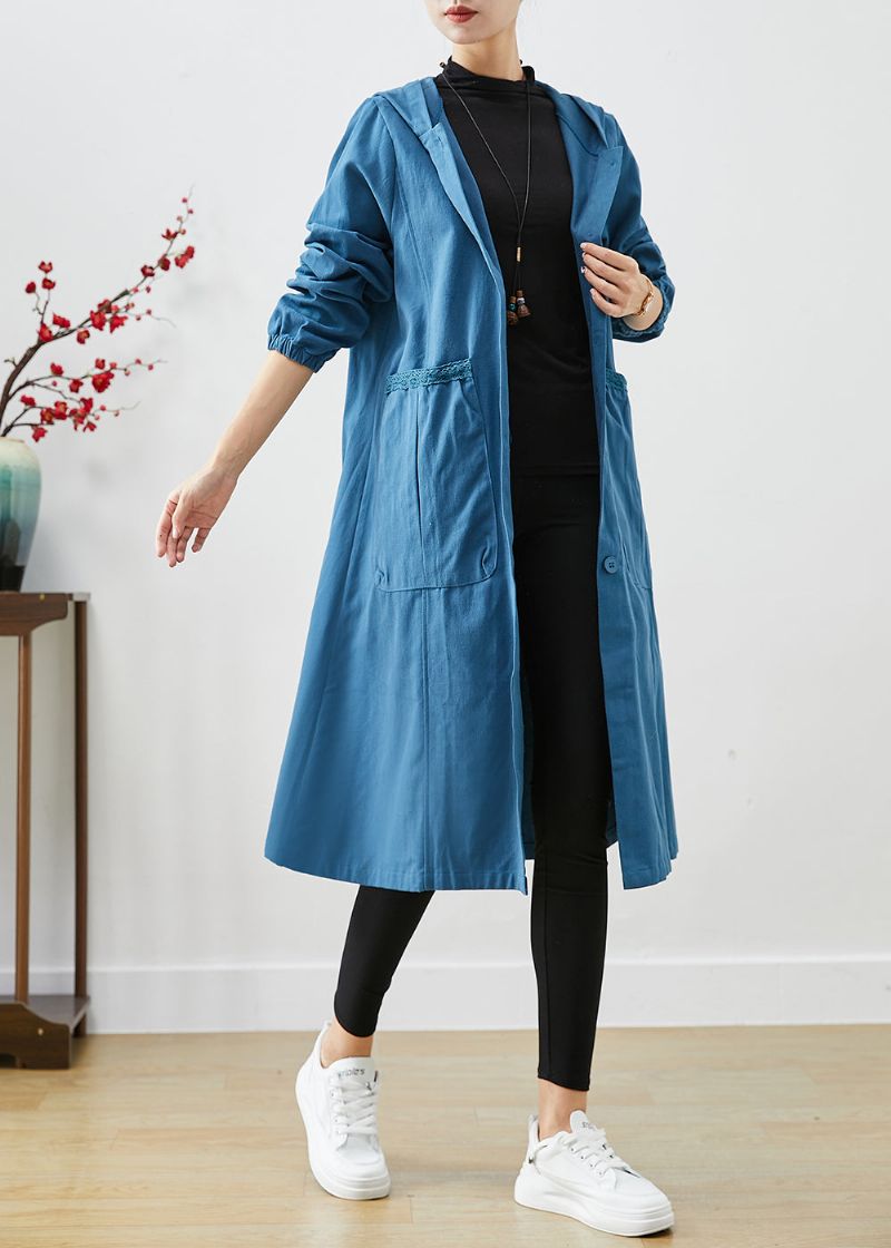 Marineblauw Oversized Katoenen Jack Met Capuchon En Zakken Herfst