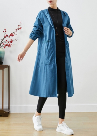 Marineblauw Oversized Katoenen Jack Met Capuchon En Zakken Herfst