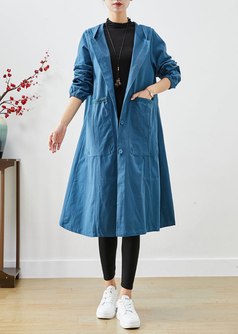 Marineblauw Oversized Katoenen Jack Met Capuchon En Zakken Herfst - Dames trenchcoats