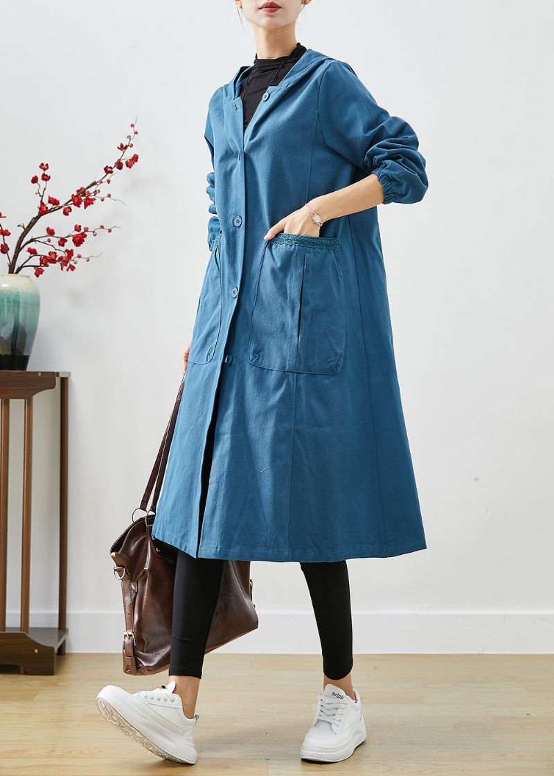 Marineblauw Oversized Katoenen Jack Met Capuchon En Zakken Herfst - Dames trenchcoats