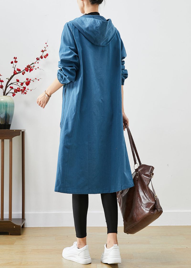 Marineblauw Oversized Katoenen Jack Met Capuchon En Zakken Herfst - Dames trenchcoats