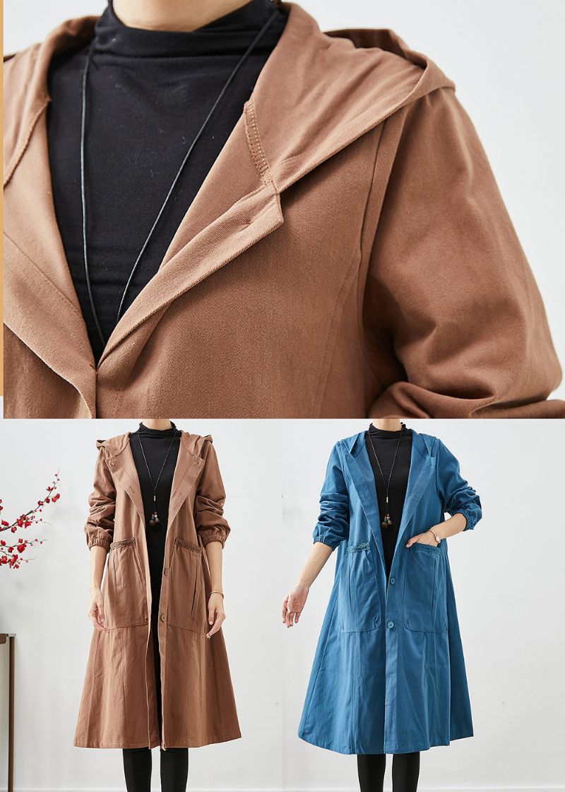 Marineblauw Oversized Katoenen Jack Met Capuchon En Zakken Herfst - Dames trenchcoats