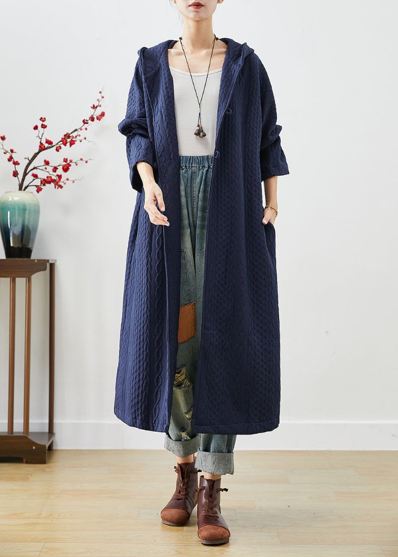 Marineblauwe Katoenen Trenchcoat Oversized Chinese Knopenherfst - Dames trenchcoats