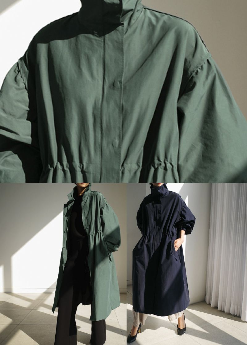 Marineblauwe Trenchcoats Met Opstaande Kraag En Lange Mouwen Met Ritssluiting - Marine