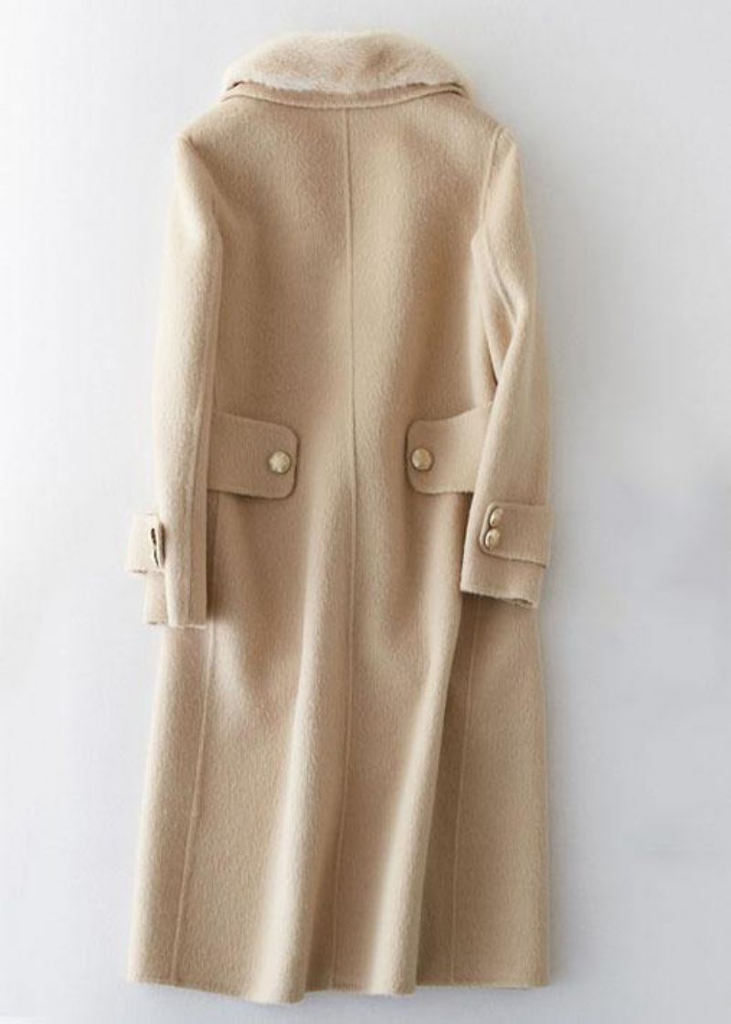 Mode Beige Wollen Uitloper Oversized Lange Jassen Bontkraag Notched - Dames trenchcoats